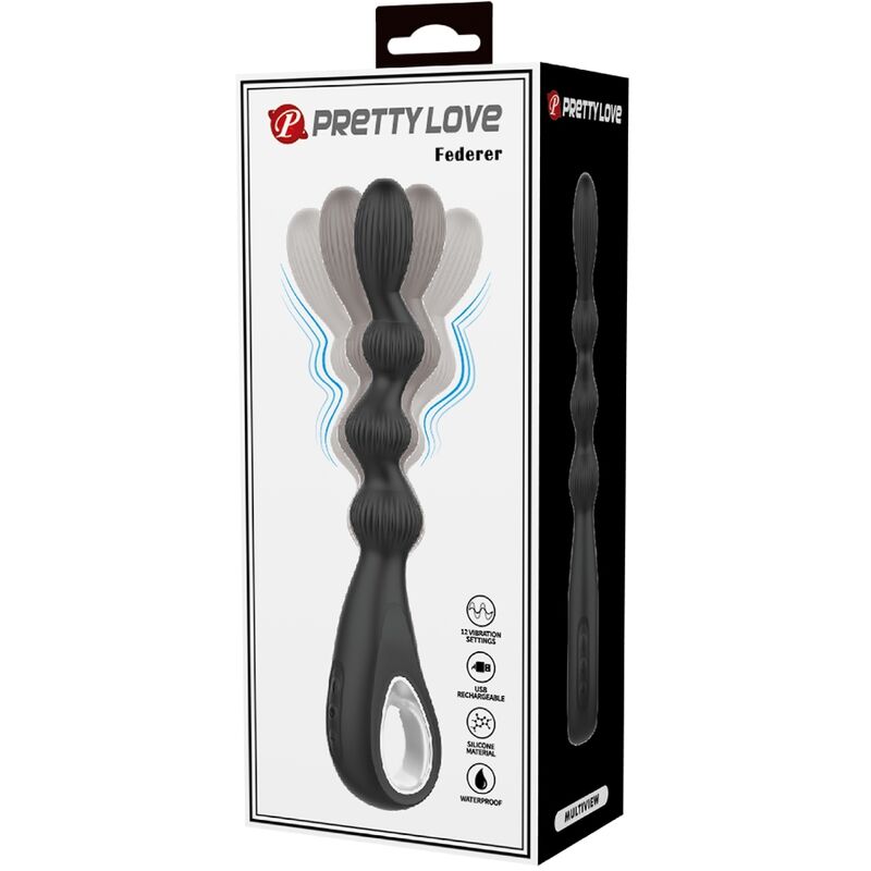 PRETTY LOVE - VIBRATEUR ANAL FEDERER 12 VIBRATIONS NOIR