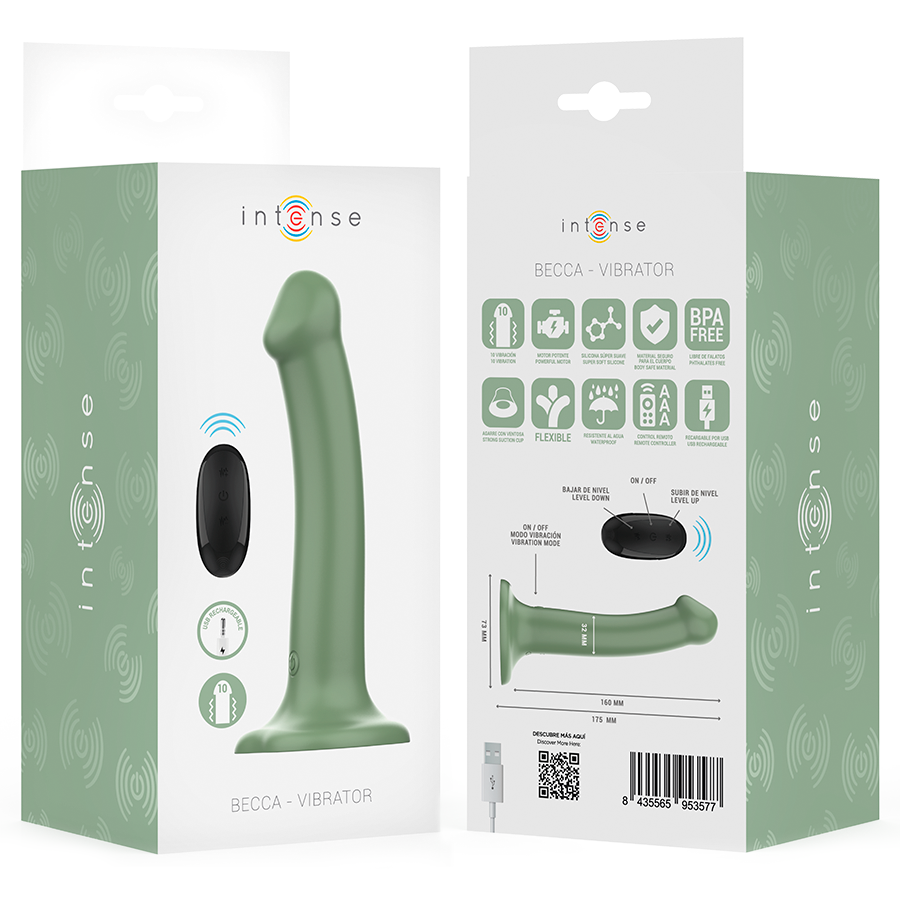 INTENSE - BECCA VIBRATEUR AVEC VENTOUSE 10 VIBRATIONS TÉLÉCOMMANDE VERTE