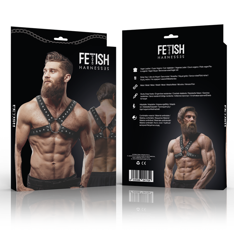 FETISH SUBMISSIVE ATTITUDE - HARNAIS DE POITRINE CROISÉ EN ÉCO-CUIR POUR HOMMES AVEC CLOUS