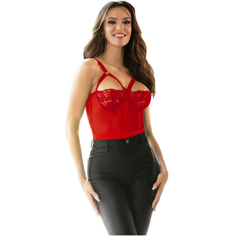 SUBBLIME - TEDDY AVEC JARRETIÈRE DÉTAIL POITRINE ROUGE L/XL