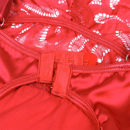 SUBBLIME - BABYDOLL EN SATIN AVEC DENTELLE ROUGE L/XL