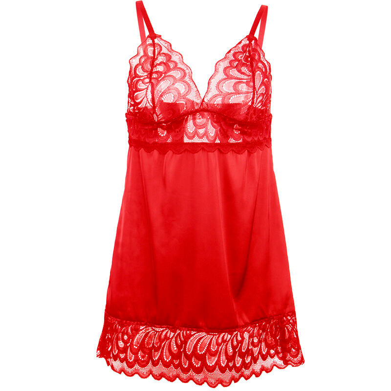 SUBBLIME - BABYDOLL EN SATIN AVEC DENTELLE ROUGE L/XL