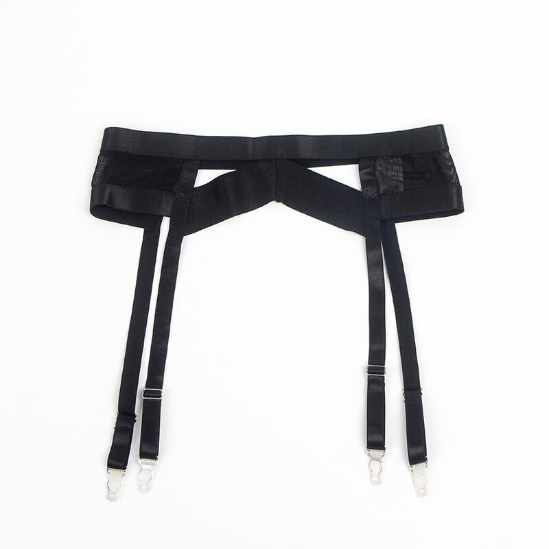 SUBBLIME - 955243 ENSEMBLE SOUTIEN-GORGE BONDAGE NOIR AVEC JARRETELLE L/XL