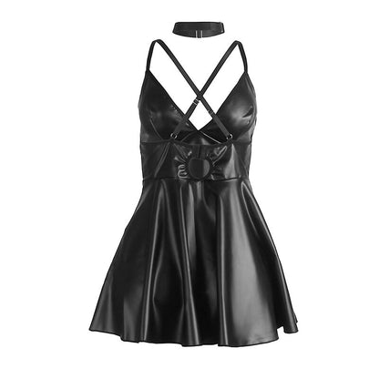 SUBBLIME - 955373 ROBE À BRETELLES EN CUIR NOIR S/M