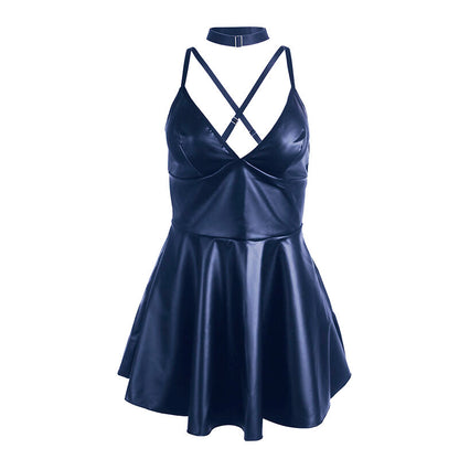 SUBBLIME - 955410 ROBE À BRETELLES EN CUIR BLEU S/M