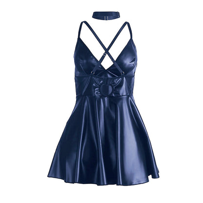 SUBBLIME - 955427 ROBE À BRETELLES EN CUIR BLEU L/XL