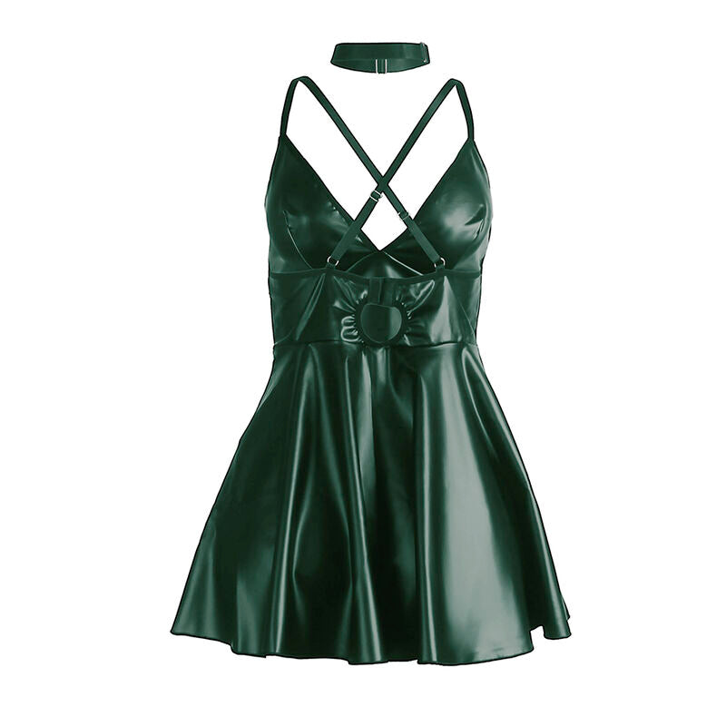 SUBBLIME - 955441 ROBE À BRETELLES EN CUIR VERT L/XL