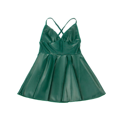 SUBBLIME - 955441 ROBE À BRETELLES EN CUIR VERT L/XL