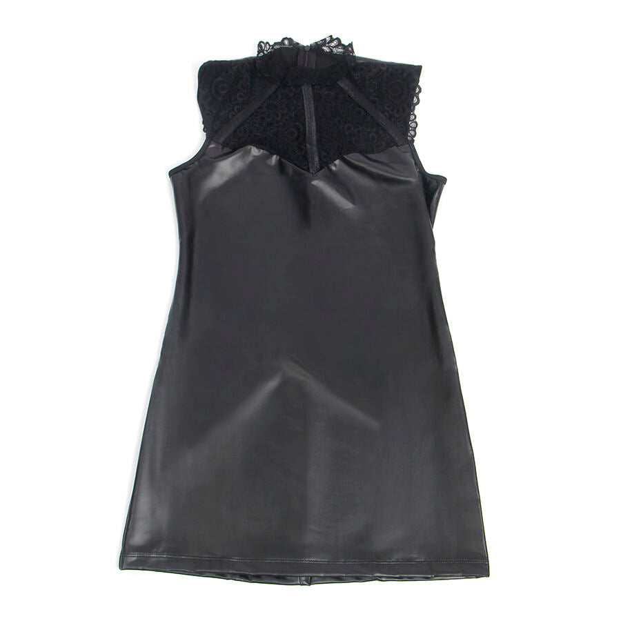 SUBBLIME - 957544 ROBE EN CUIR COL DENTELLE NOIRE S/M