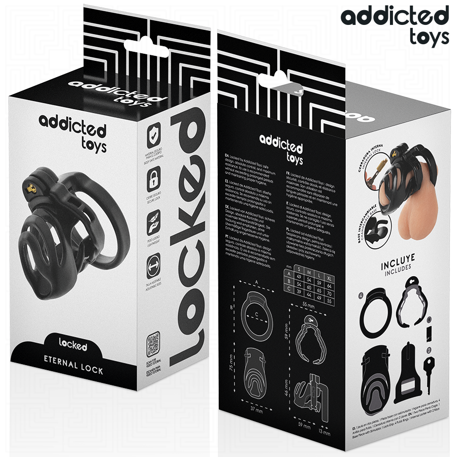ADDICTED TOYS LOCKED - CAGE À PÉNIS À VERROUILLAGE ÉTERNEL 9 CM