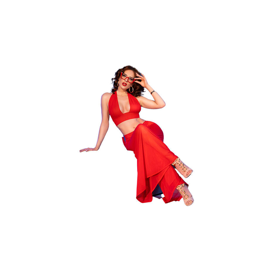 CHILIROSE - CR 4857 ENSEMBLE HAUT ET PANTALON ROUGE TAILLE M