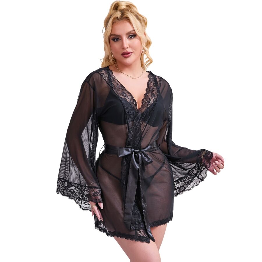 SUBBLIME - ROBE EN TISSU TRANSPARENT AVEC DÉTAIL DENTELLE NOIR L/XL
