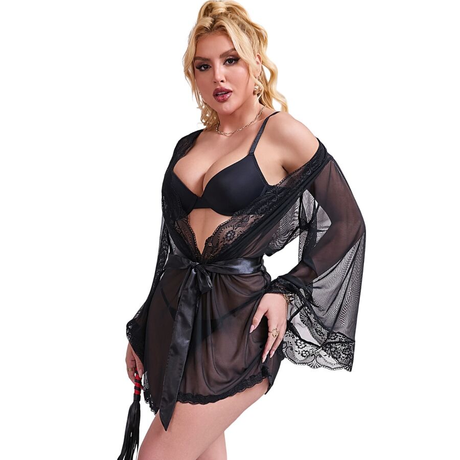 SUBBLIME - ROBE EN TISSU TRANSPARENT AVEC DÉTAIL DENTELLE NOIR L/XL