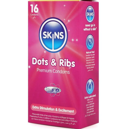 SKINS - PACK DE 16 PRÉSERVATIFS PREMIUM DOTS & RIBS