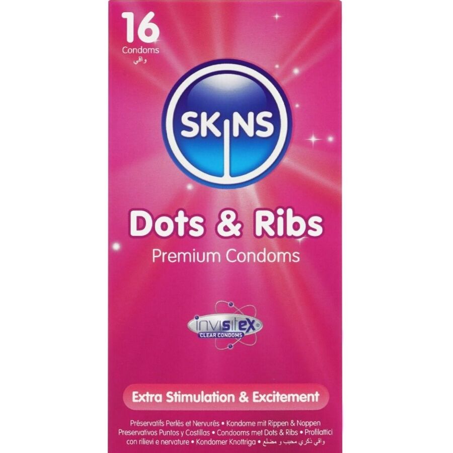 SKINS - PACK DE 16 PRÉSERVATIFS PREMIUM DOTS & RIBS