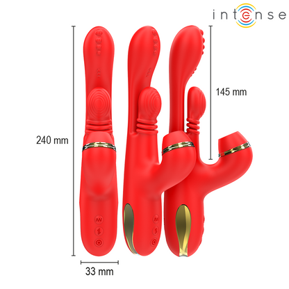 INTENSE - STIMULATEUR DE CLITORIS MULTIFONCTION KATY 4 TÊTES INTERCHANGEABLES ROUGE