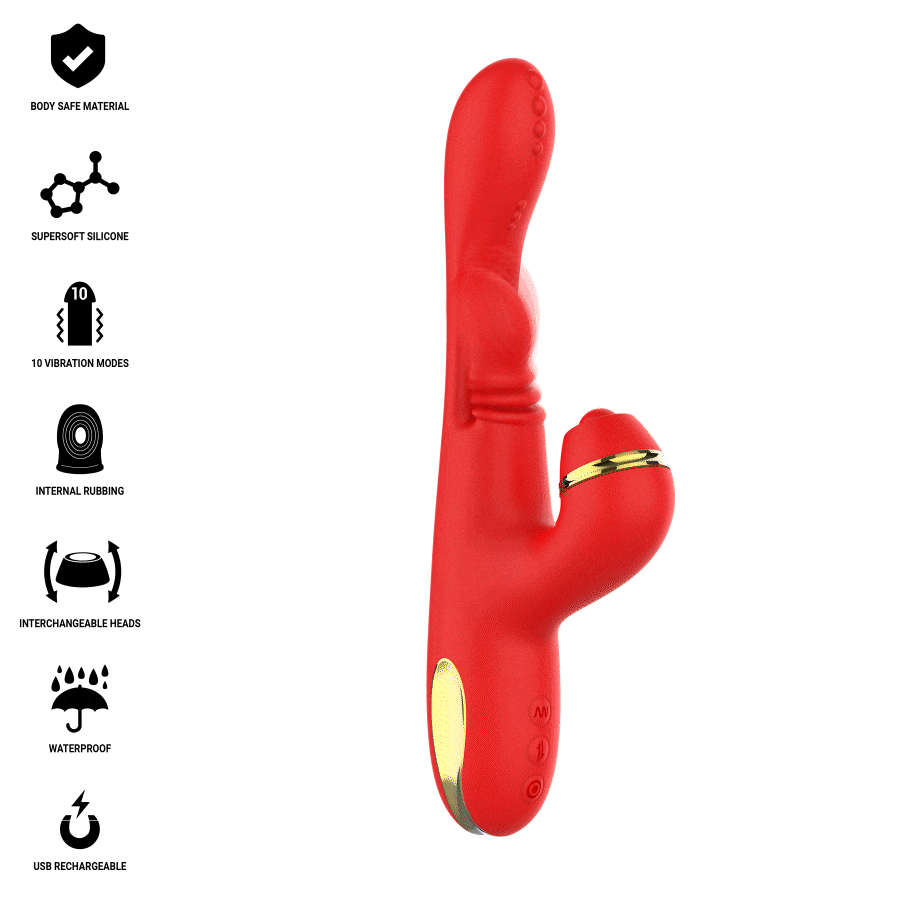 INTENSE - STIMULATEUR DE CLITORIS MULTIFONCTION KATY 4 TÊTES INTERCHANGEABLES ROUGE