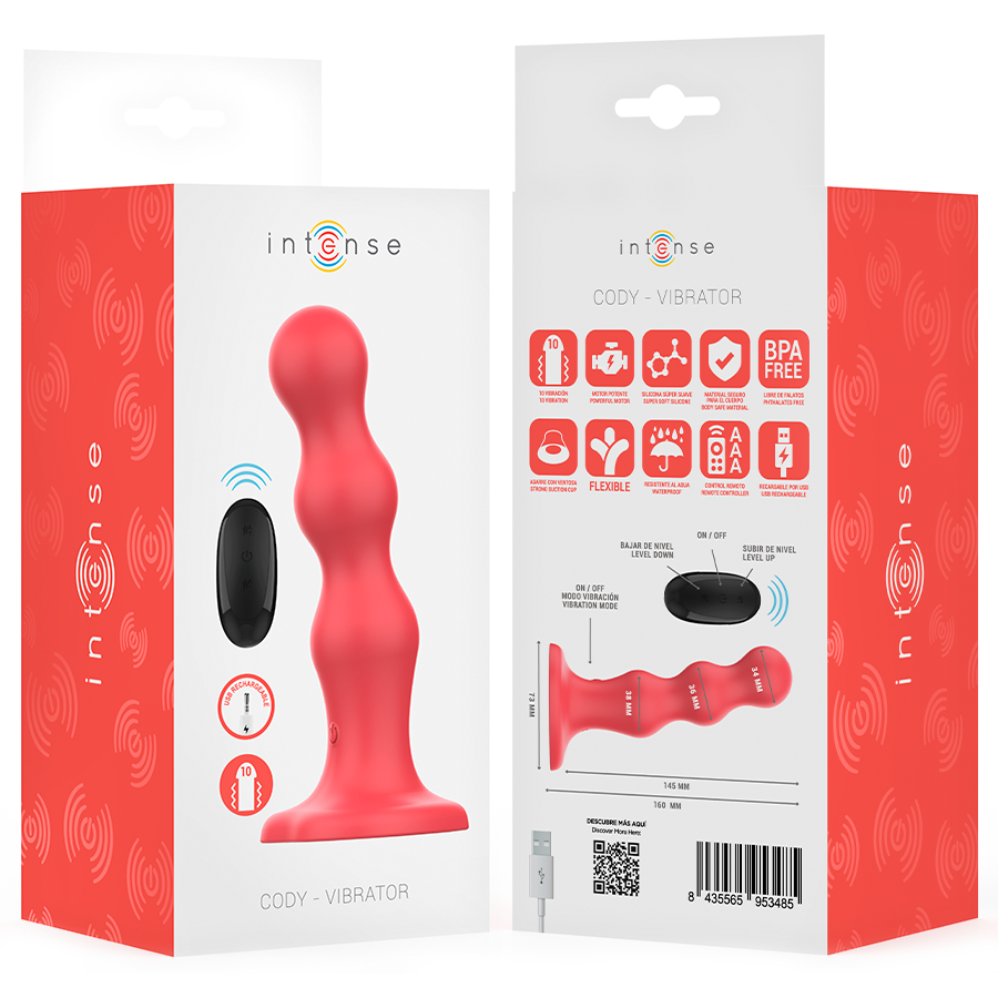 INTENSE - CODY VIBRATEUR AVEC VENTOUSE TÉLÉCOMMANDE ROUGE