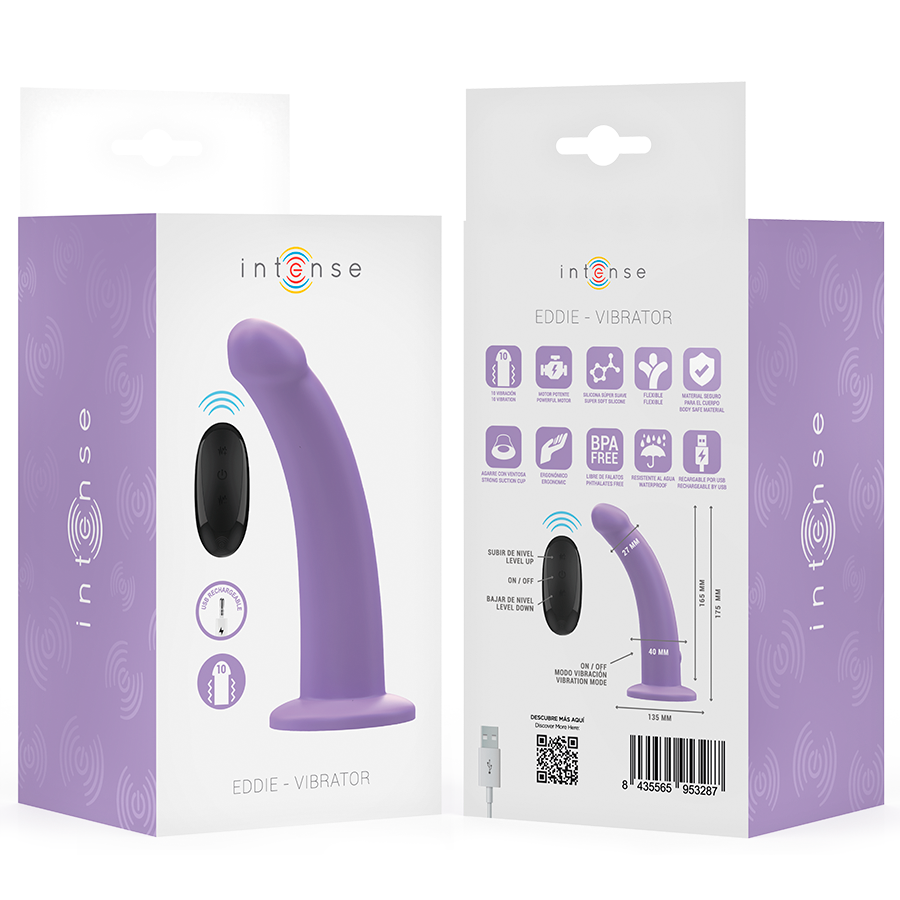 INTENSE - EDDIE VIBRATEUR 17,5 CM 10 VIBRATIONS VIOLET TÉLÉCOMMANDE