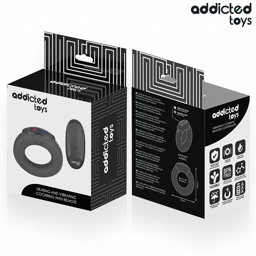 ADDICTED TOYS - ANNEAU PÉNITENTIAIRE VIBRANT À EFFET CHAUFFANT AVEC TÉLÉCOMMANDE