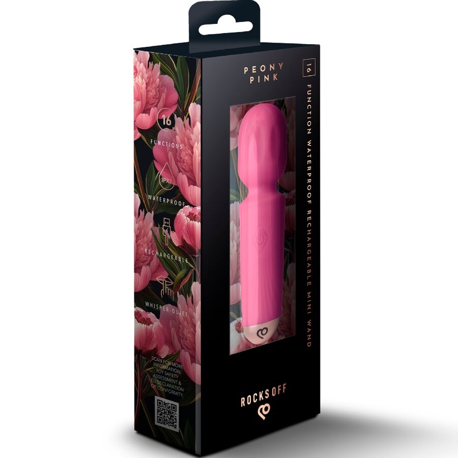 ROCKS-OFF - MINI BAGUETTE RECHARGEABLE 16 FONCTIONS ROSE PIVOINE