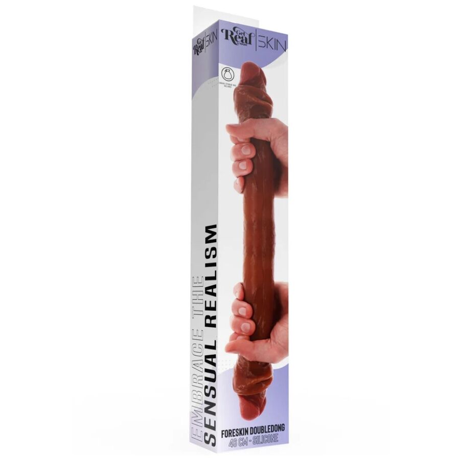 GET REAL - GODEMICHET EN SILICONE À DOUBLE EXTRÉMITÉ CARAMEL 46 CM
