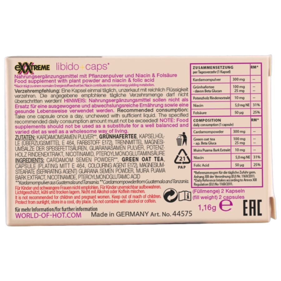 HOT - CAPSULES POUR LIBIDO EXTRÊME FEMME 2 UNITÉS
