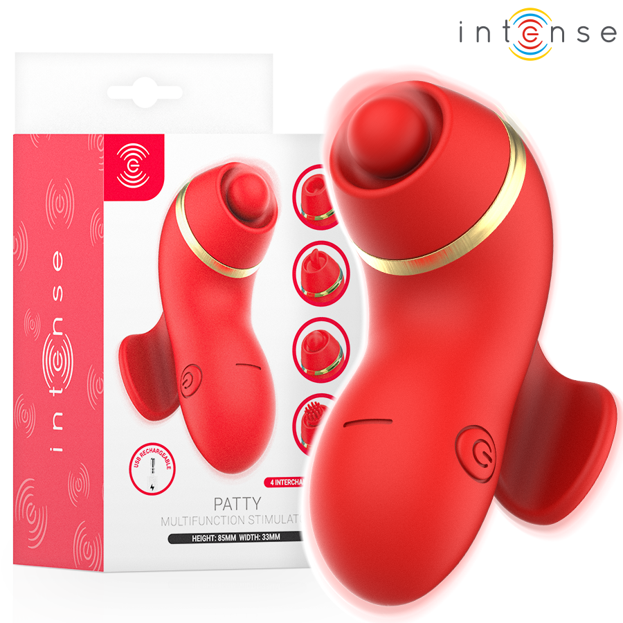 INTENSE - PATTY STIMULATEUR AVEC 4 TÊTES : SUCCION, TAPOTER, GRIFFER ET LÉCHER