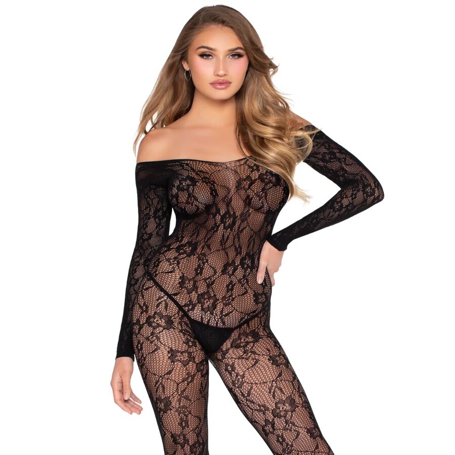 LEG AVENUE - 89366 LINGERIE EN DENTELLE BODYSTOCKING NOIR - TAILLE UNIQUE
