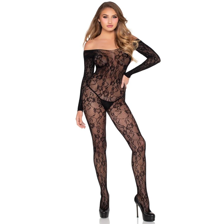 LEG AVENUE - 89366 LINGERIE EN DENTELLE BODYSTOCKING NOIR - TAILLE UNIQUE
