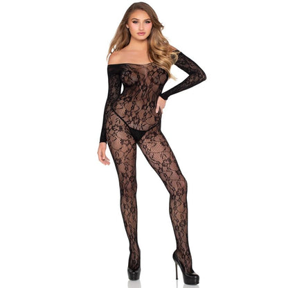LEG AVENUE - 89366 LINGERIE EN DENTELLE BODYSTOCKING NOIR - TAILLE UNIQUE