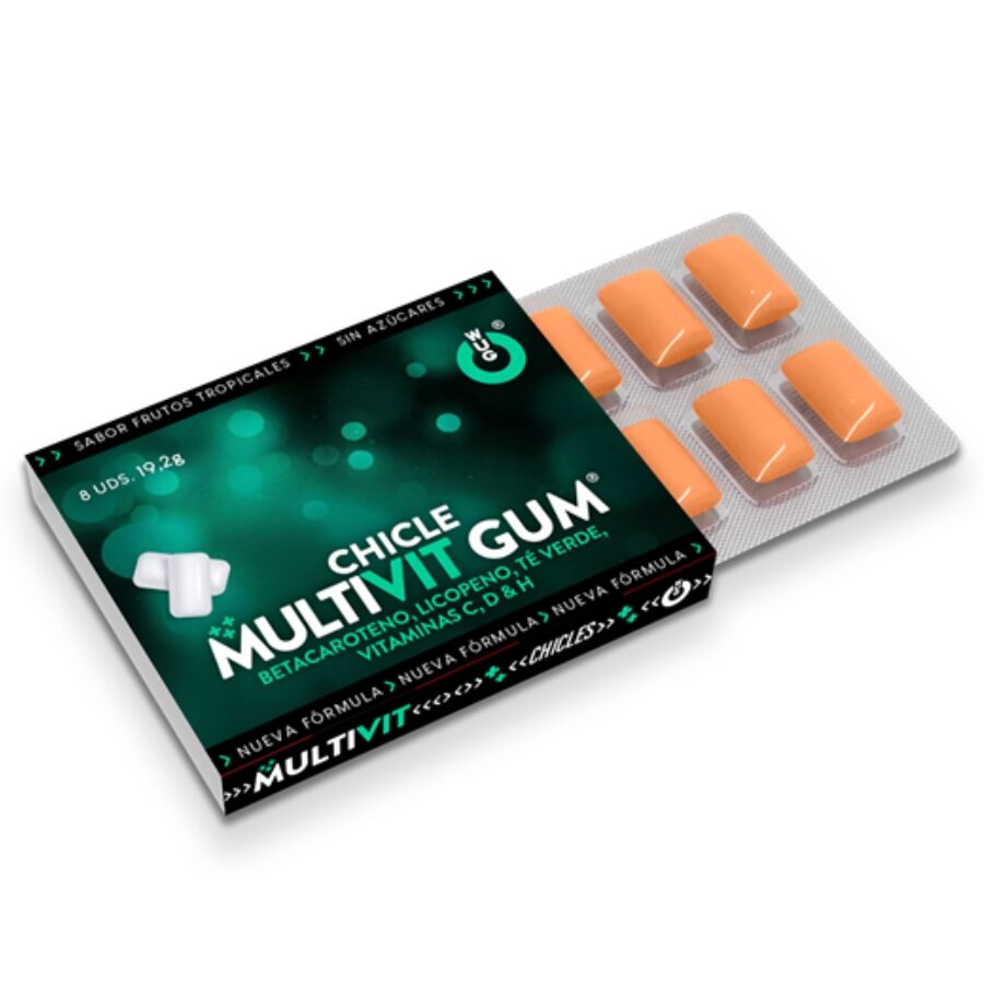 WUG GUM - MULTIVIT VITAMINES C, H, D, BÊTA-CAROTÈNE, LYCOPÈNE ET THÉ VERT 1 X 8 UNITÉS