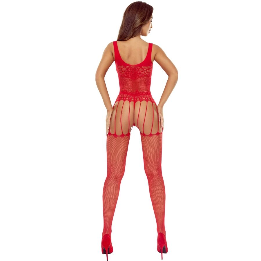 PASSION - BS119 BODYSTOCKING ROUGE À FLEURS