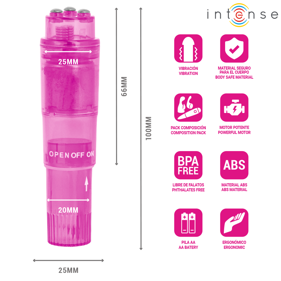 INTENSE - MINI MASSEUR KURT AVEC 4 TÊTES INTERCHANGEABLES ROSE